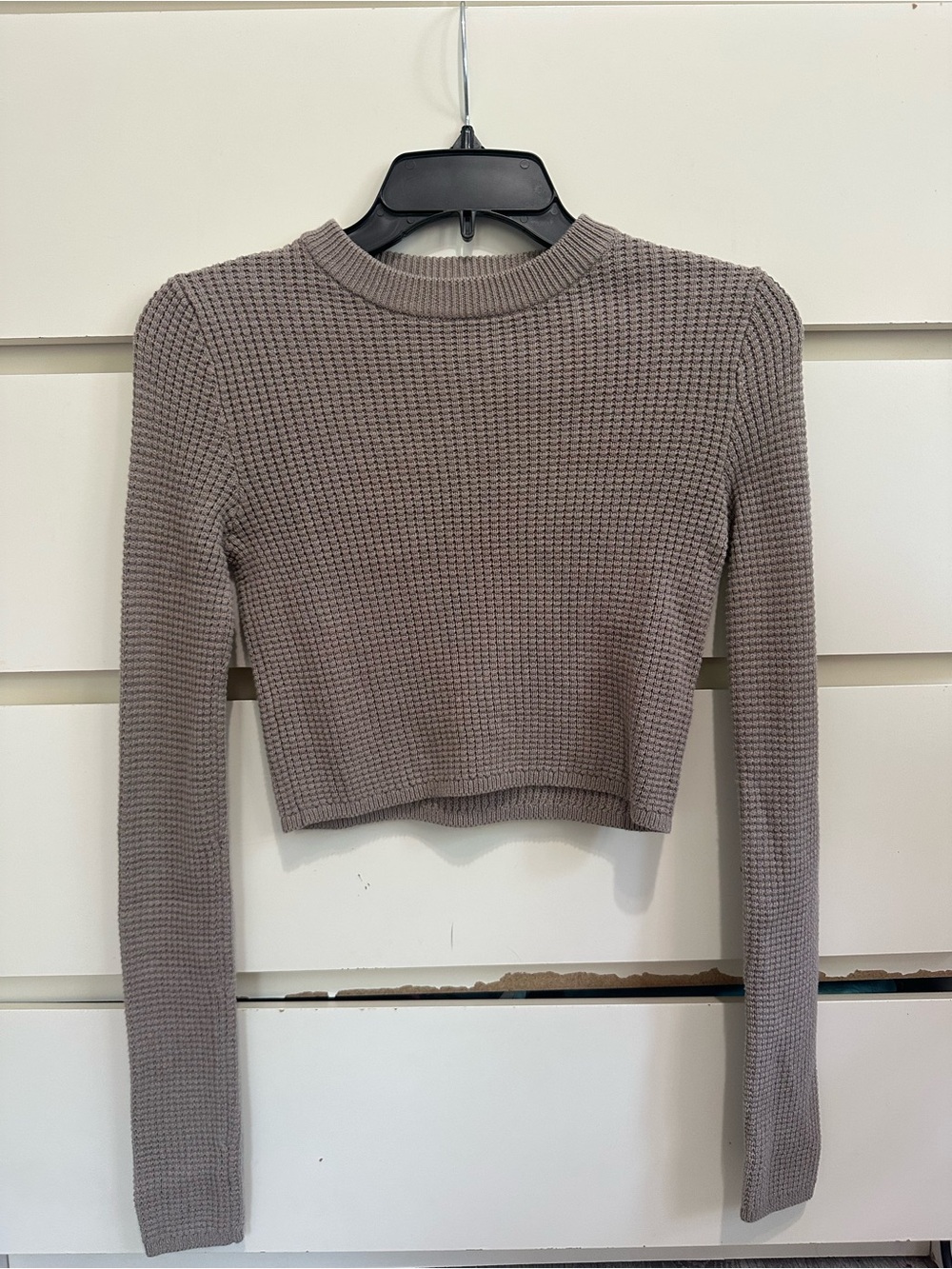 Crop Waffle Knit Long Sleeve Top - Taupe by Garage